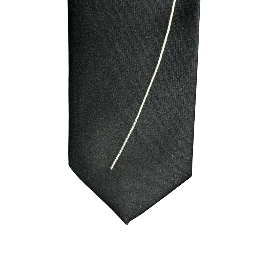Paco Rabanne Paris Mens Tie Black White Embroidered Line Silk Blend Vintage